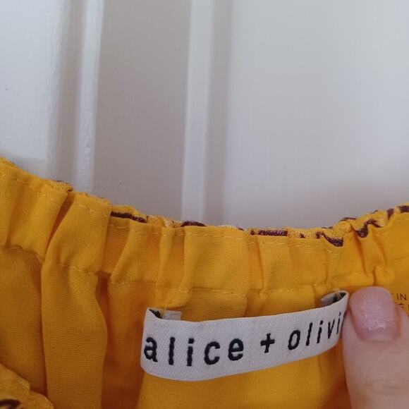 Alice + Olivia Rowen Mini Dress Floral Yellow Maroon M - Picture 11 of 13